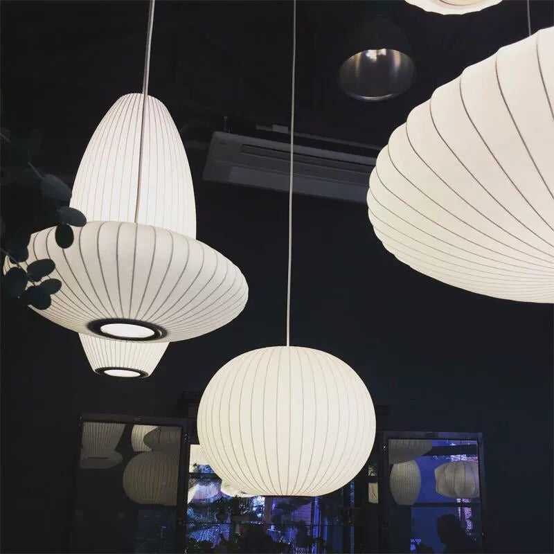 HEIKESZ New Chinese Style Silk Fabric Lantern Chandelier for Living Room Dining Room Clothing Bar Tea Art Bar Round Lamps