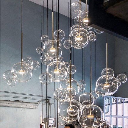 HEIKESZ Nordic Creative Post Modern Art Magic Bean Bubble Lamp Mickey Glass Chandelier for Living Room Bedroom Dining LED Lighting