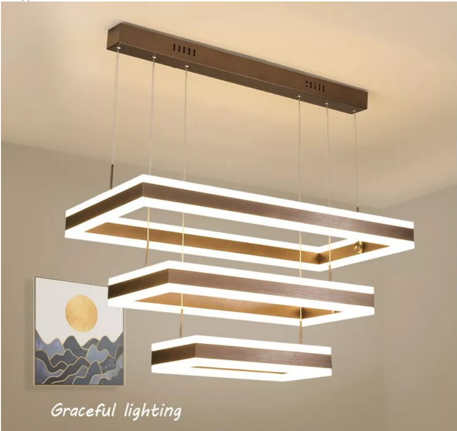 HEIKESZ Modern Aluminum Chandelier for Living Room Bedroom Restaurant Warm Light Creative Rectangular Ceiling Lamp
