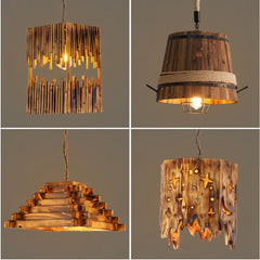 HEIKESZ American Retro Industrial Style Restaurant Coffee Shop Pub Bar Creative Wood Chandelier Cross-Border Solid Wood Bamboo Artwork Lamps LED Light for Bedroom Night Aesthetic Room Lamp