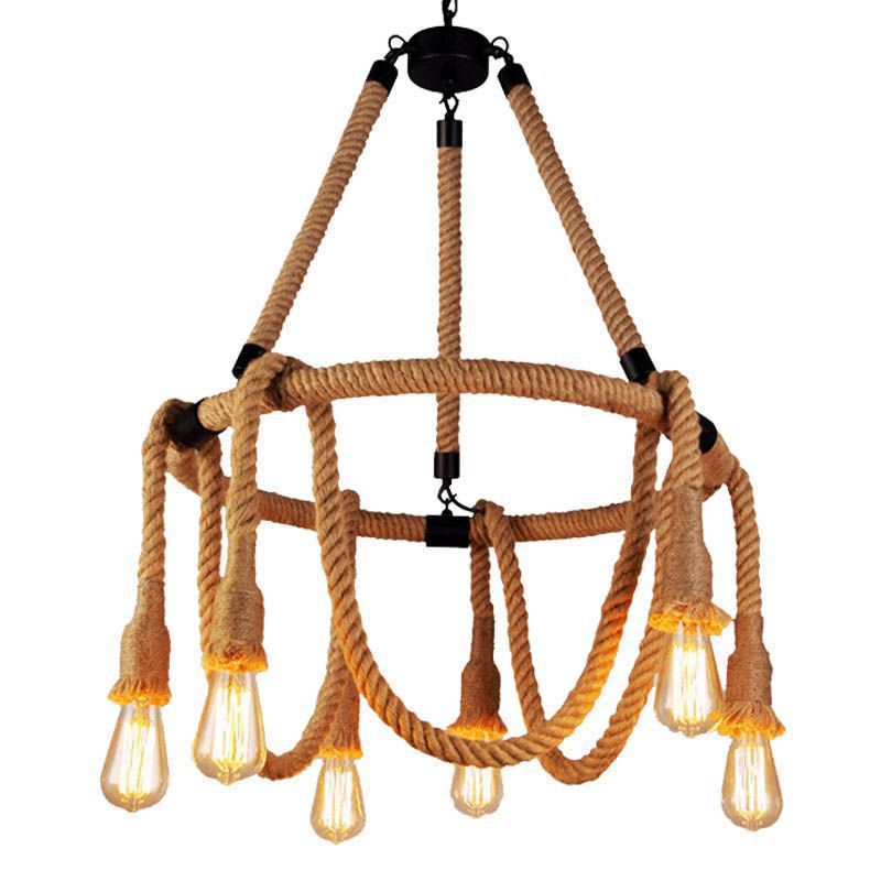 HEIKESZ Retro Industrial Wind Rope Pendant Lamp Restaurant Coffee Shop American Country Internet Coffee Clothing Store Snack Milk Tea Shop Pendant Lamp LED Light for Bedroom Night Aestitic Room Lamp