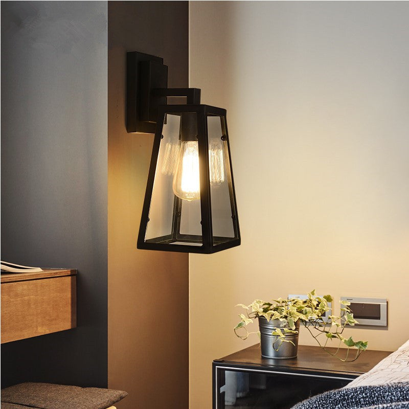 HEIKESZ American Industrial Style Wall Lamp Creative Wrought Iron Glass Box Wall Retro Restaurant Coffee Shop Aisle Corridor Bed Mirror Front Lamp LED Light for Bedroom Night Aesthetic Room Lamp