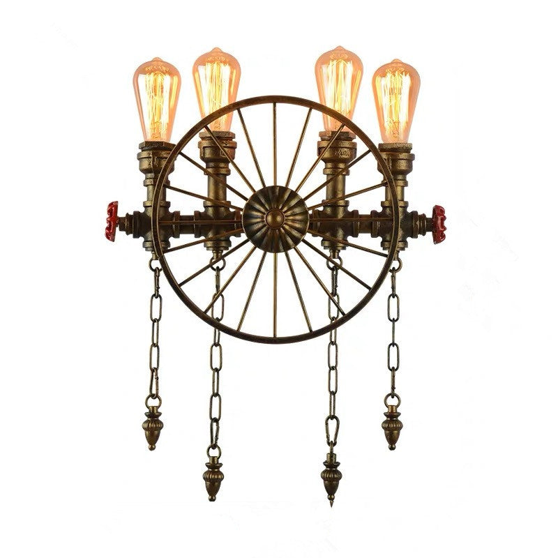 HEIKESZ LOFT Industrial Wind Wheel Wall Light Guest Restaurant and Cafe Bar Counter Creative American Retro Iron Art Decorative Wall Lamp LED Light for Bedroom Night Aesthetic Room Lamp