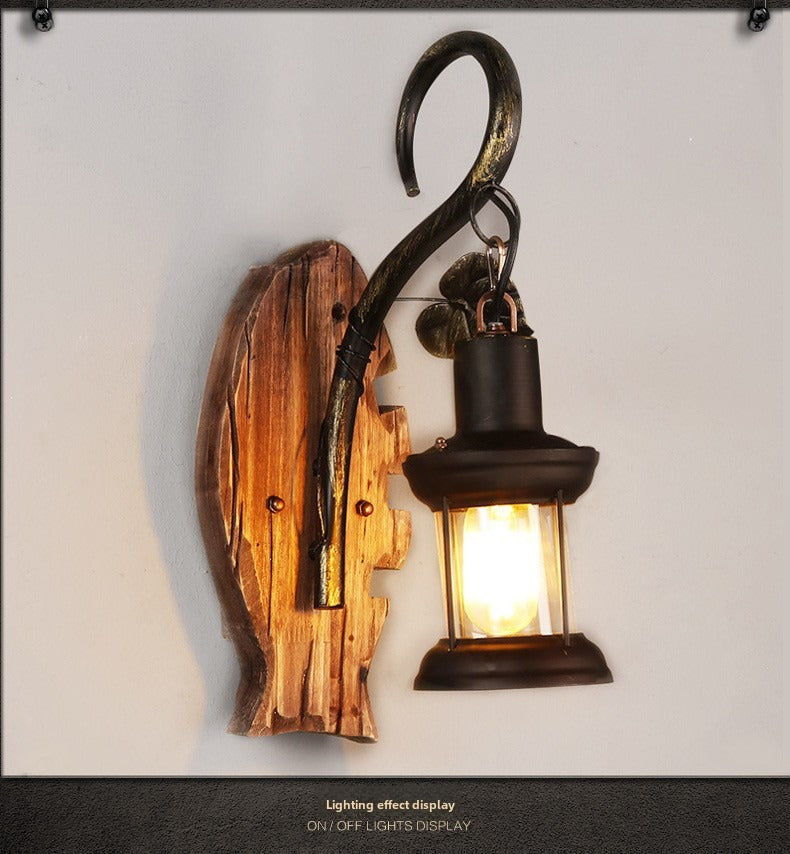 HEIKESZ Vintage Industrial Wall Light American Retro Style Wooden Sconce for Bar Cafe Bedroom Corridor Unique Ship Wood Design
