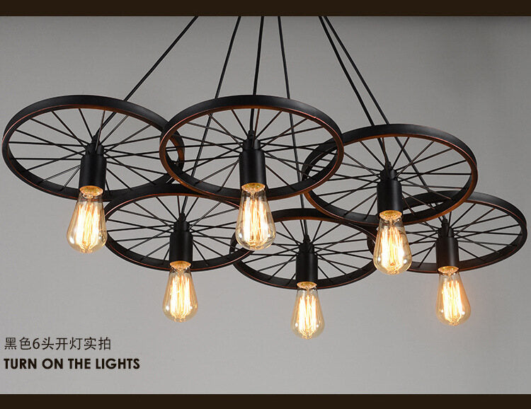 HEIKESZ American Country Creative Personality Industrial Style Chandelier Restaurant Clothing Store Bar Iron Wheel Creative Chandelier american style retro outdoor indoor retro bedroom lamp american-style Industrial wind