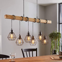 HEIKESZ Customer Dining Room and Study Room Coffee Shop Retro Industrial Style Clothing Store Bar Aisle Creative Lampshade Wood Strip Chandelier LED Light for Bedroom Night Aestitic Room Lamp