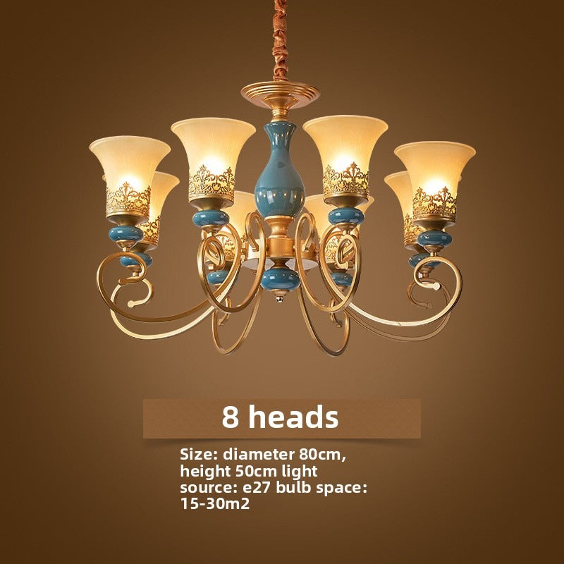 HEIKESZ Ceramic living room chandelier dining room light bedroom study light simple European lighting luxury atmosphere American retro lamp light fixtures for celling light