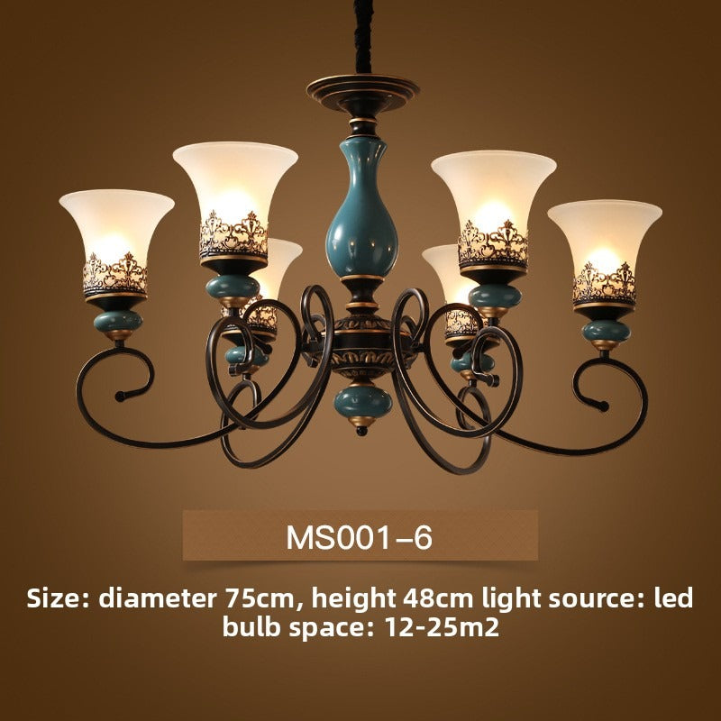 HEIKESZ Ceramic living room chandelier dining room light bedroom study light simple European lighting luxury atmosphere American retro lamp light fixtures for celling light