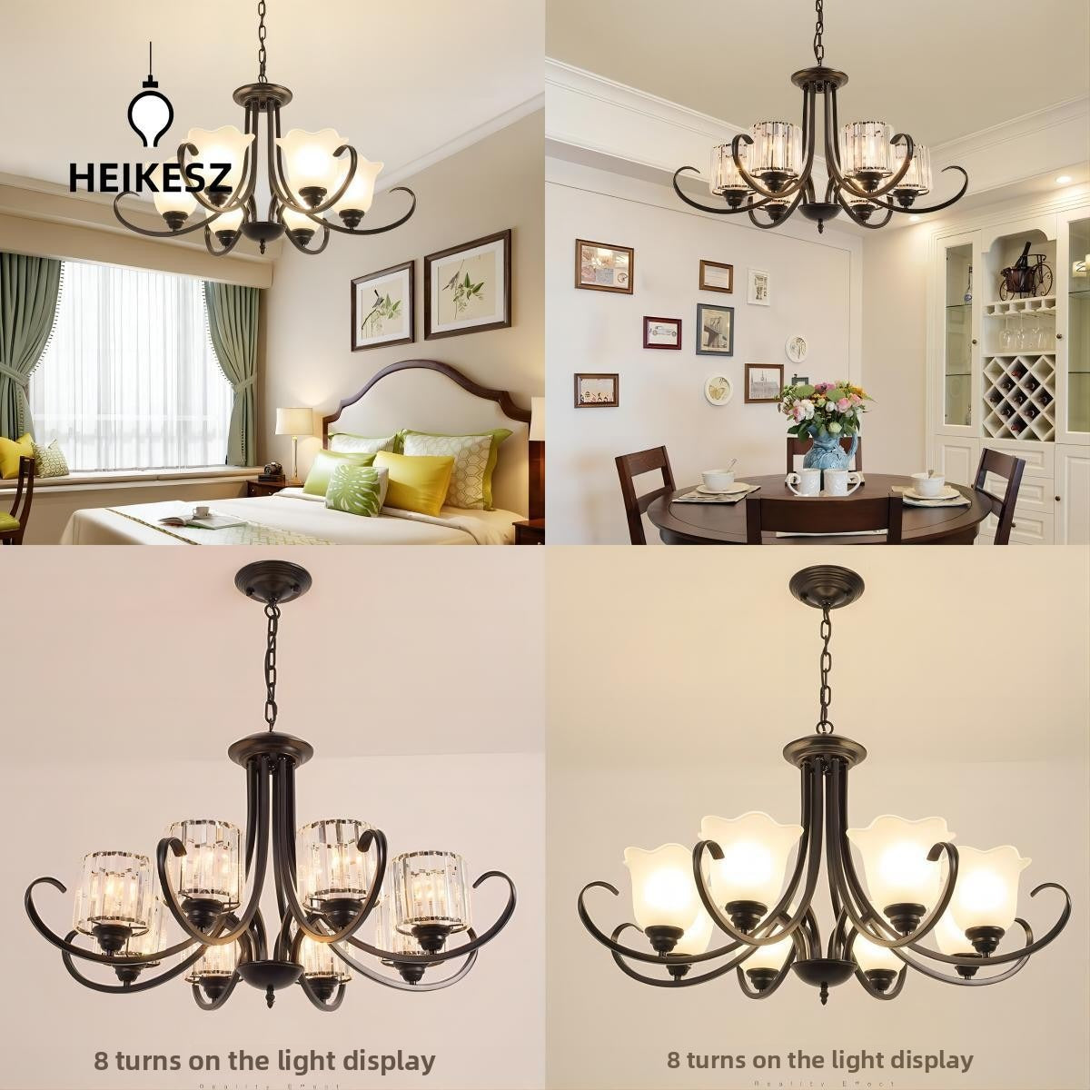 HEIKESZ Modern Luxury Iron Crystal Ceiling Light Zhongshan Lighting for Dining Room Villa Hall Bedroom Simple American Style Chandelier