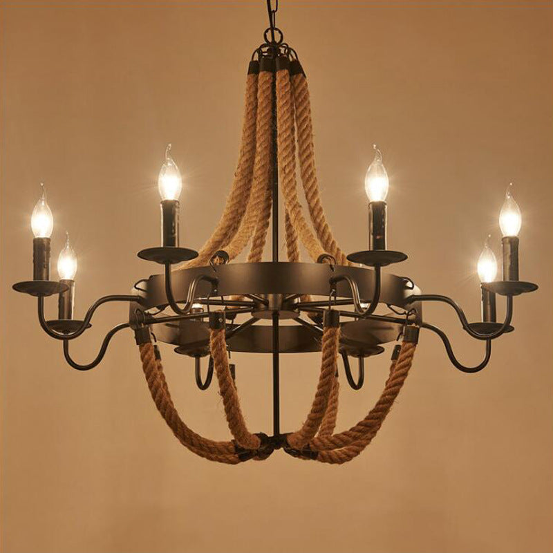 HEIKESZ American Country Creative Restaurant Cafe up and down Rope Light Vintage Pastoral Style Clothing Store Commercial Industrial Chandelier LED Light for Bedroom Night Aesthetic Room Lamp