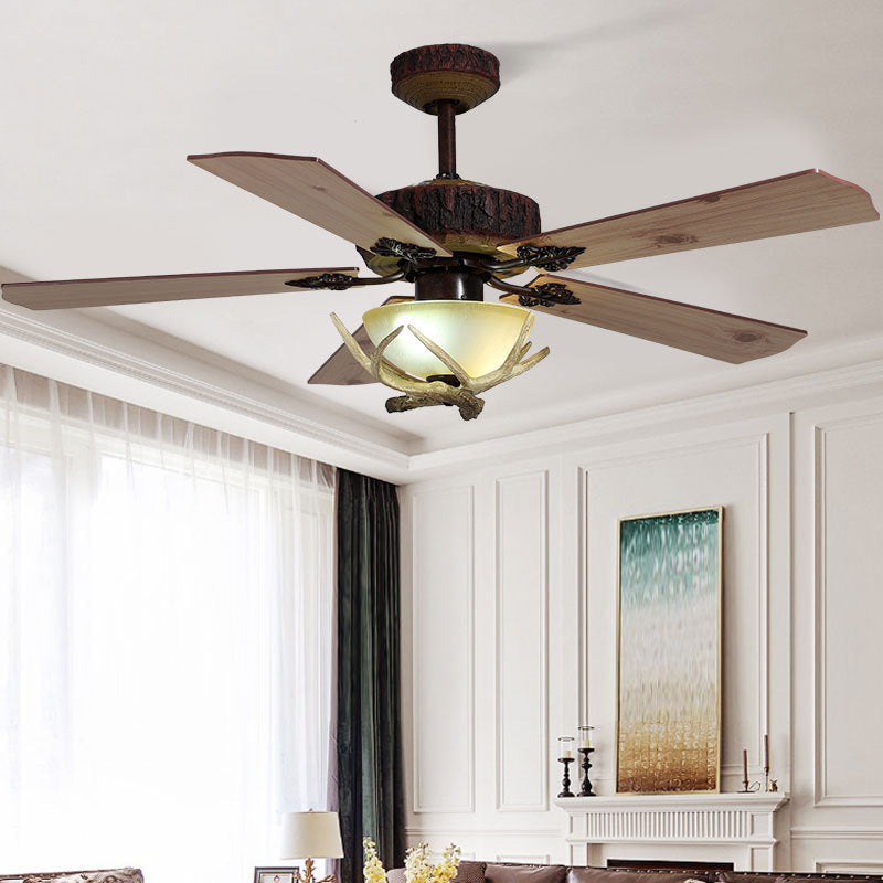 HEIKESZ Vintage American Ceiling Fan Light with Wood Blades Energy Saving Silent Motor Nordic Style for Living Room Dining Room Home Decor
