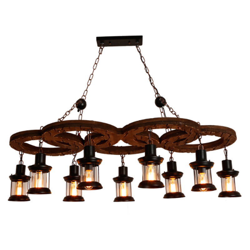 HEIKESZ Loft industrial style retro nostalgic bar chandelier solid wood bar clothing store creative five-ring chandelier