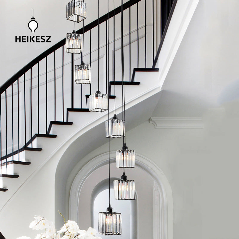 HEIKESZ Personalized rotating staircase chandelier modern minimalist creative duplex floor living room Nordic villa staircase crystal chandelier lamp lighting fixtures for celling lighting