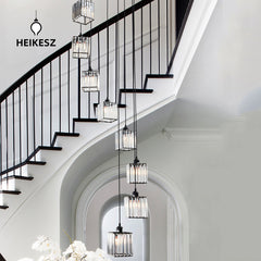 HEIKESZ Personalized rotating staircase chandelier modern minimalist creative duplex floor living room Nordic villa staircase crystal chandelier lamp lighting fixtures for celling lighting