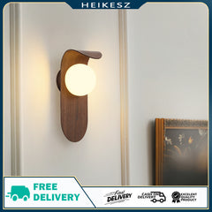 HEIKESZ Medieval style bedroom bedside wall lamp modern minimalist creative retro walnut background wall corridor led lamp