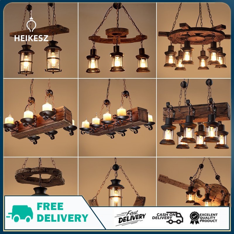 HEIKESZ American Retro Industrial Style Restaurant Coffee Shop Boat Wooden Chandelier Creative Bar Restaurant Box Nostalgic Wood Lamps LED Light for Bedroom Night Aestitic Room Lamp