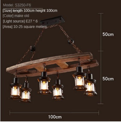 HEIKESZ American Retro Industrial Style Restaurant Coffee Shop Boat Wooden Chandelier Creative Bar Restaurant Box Nostalgic Wood Lamps LED Light for Bedroom Night Aestitic Room Lamp