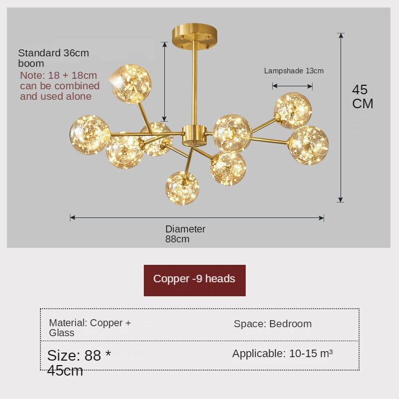 HEIKESZ Nordic Copper Chandelier Modern Minimalist Magic Bean Bubble Lamp for Living Room Dining Room Bedroom Ceiling Light
