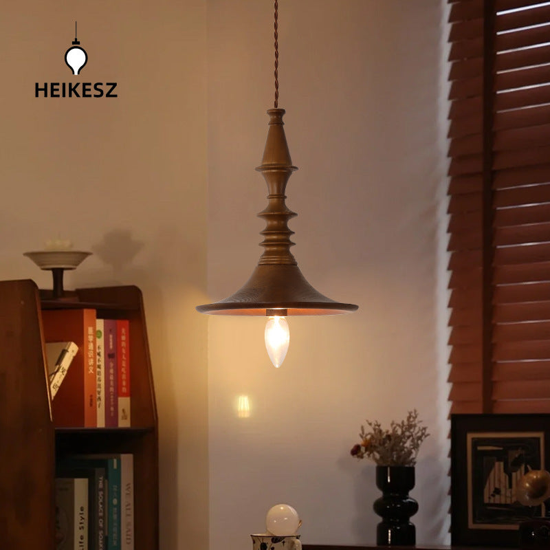 Japanese Retro Wooden Pendant Light Wabi Sabi Style Handmade Solid Wood Ceiling Lamp for Restaurant Bedroom Study Bar