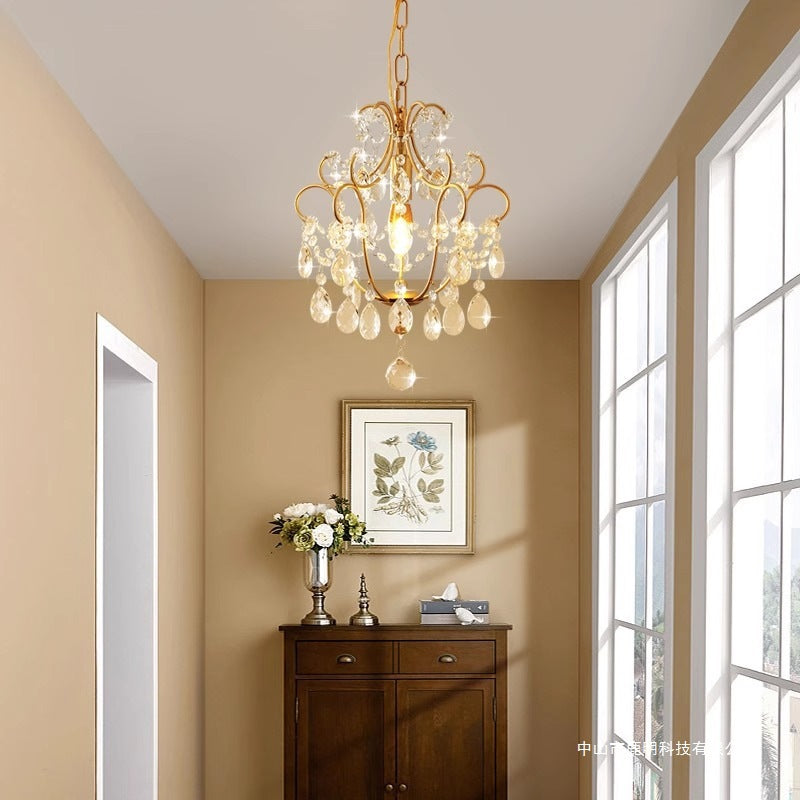 HEIKESZ Vintage American Crystal Pendant Light French Style Mid Century Modern Chandelier for Dining Room Corridor Balcony Living Room Bedroom Luxury Lighting