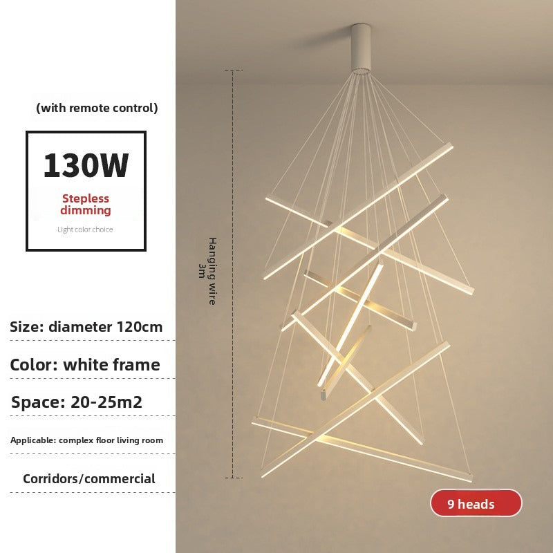 HEIKESZ Modern simple apartment loft duplex large chandelier villa empty living room long chandelier rotating staircase chandelier lamp light fixtures for celling lights