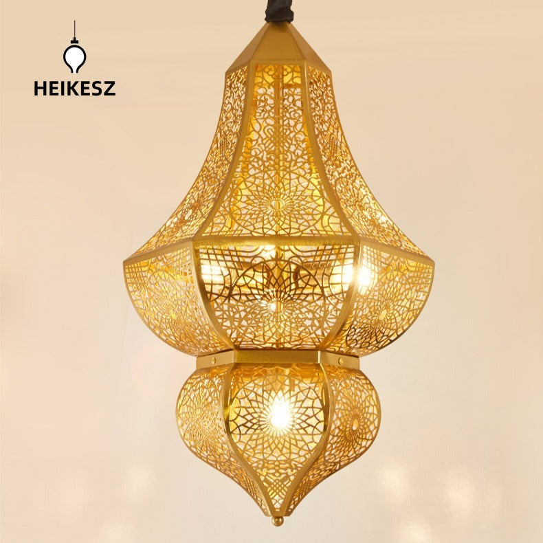 HEIKESZ New Moroccan hollow carving retro exotic Xinjiang characteristic restaurant B & B hotel antique chandelierChandelier, restaurant light, living room light