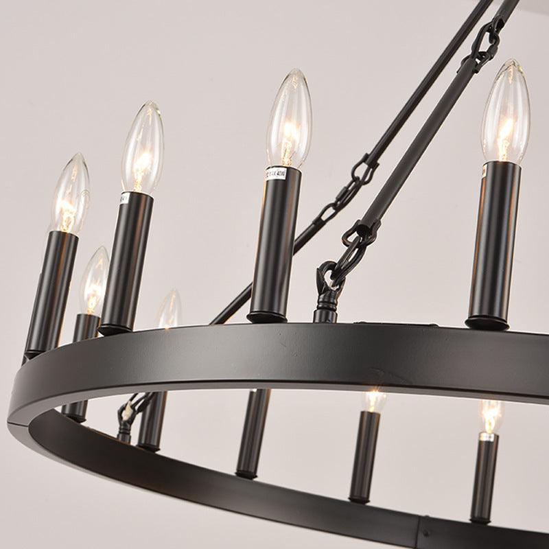 HEIKESZ Farmhouse Industrial Country Black Wheel Chandelier Roundhouse Dining Room Bedroom Hall Living Room Chandelier