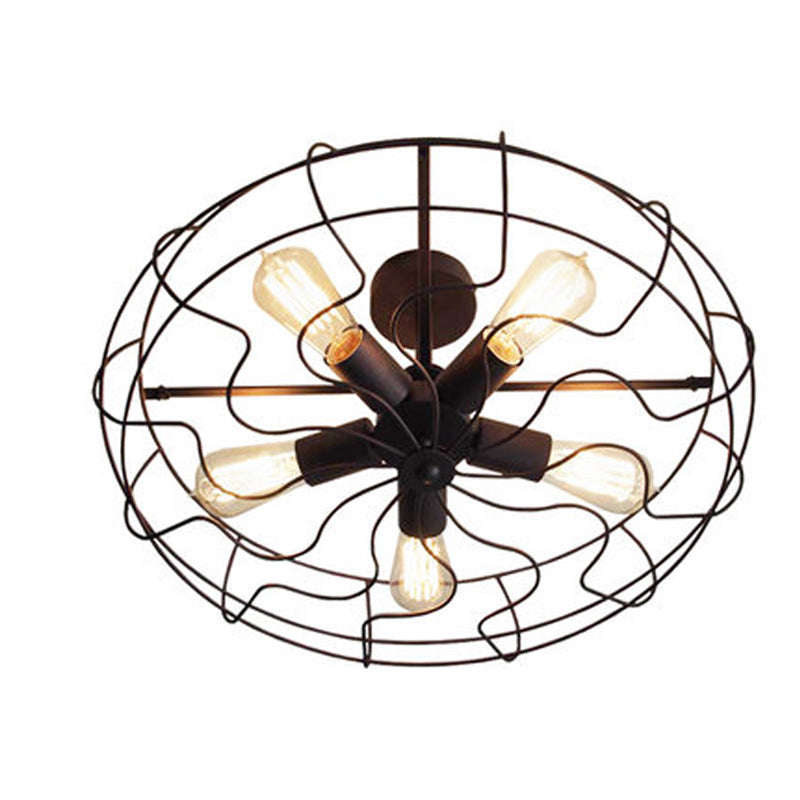 HEIKESZ LOFT Industrial Style Guest Dining Cafe Chandelier American Retro Iron Art Fan Ceiling Lamp Bar Counter Net Coffee Pendant Lamp LED Light for Bedroom Night Aesthetic Room Lamp