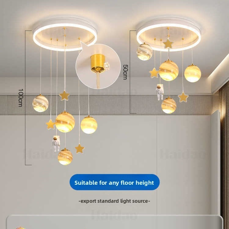 HEIKESZ Kids Room Ceiling Light Nordic Creative Cartoon Earth Astronaut Space Planet Lamp for Boys Girls Bedroom