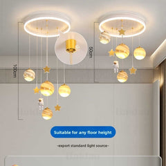 HEIKESZ Kids Room Ceiling Light Nordic Creative Cartoon Earth Astronaut Space Planet Lamp for Boys Girls Bedroom