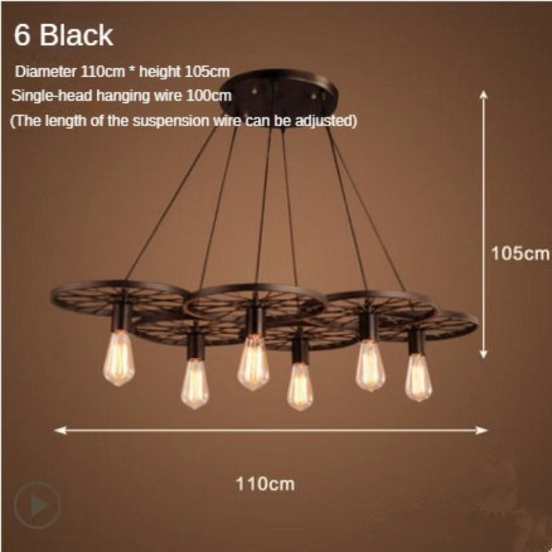 HEIKESZ LOFT Industrial Wind Restaurant and Cafe Pendant Lamp American Retro Bar Clothing Store Decorative Personality Wheel Decoration Light LED Light for Bedroom Night Aestitic Room Lamp