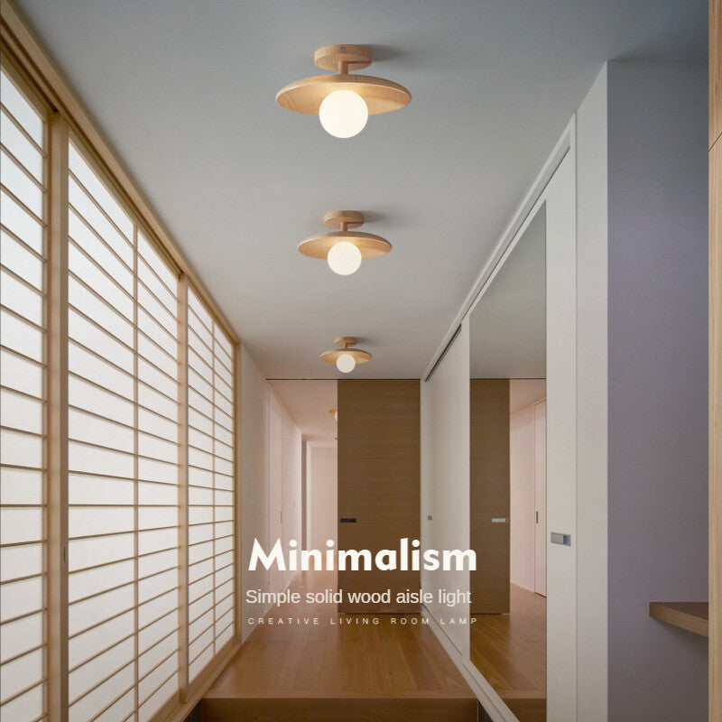 HEIKESZ Nordic Log Style Ceiling Lamp Wooden Japanese Aisle Balcony Corridor Light Simple Personality Design