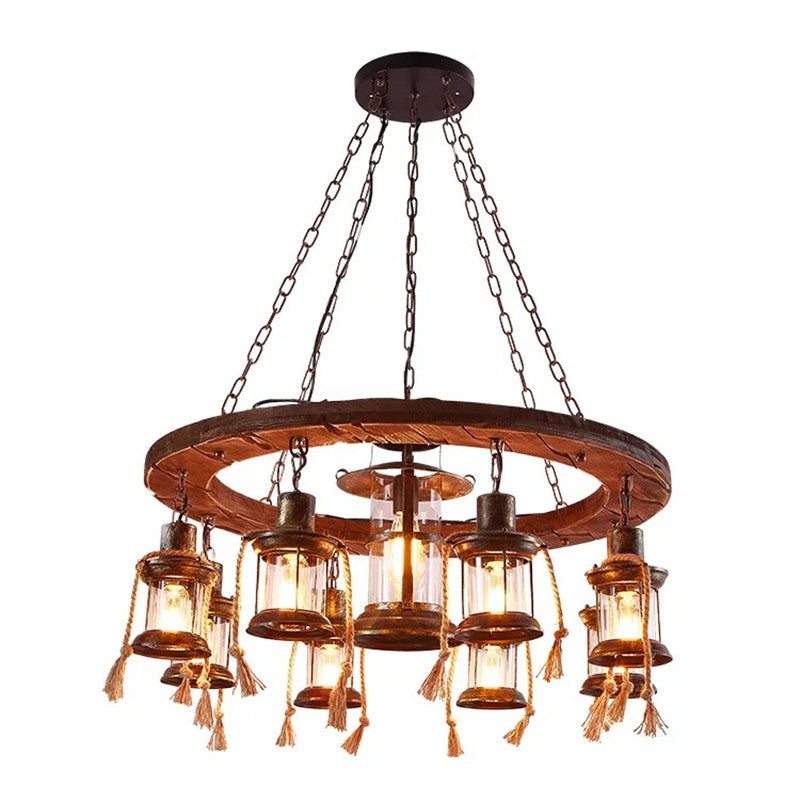 HEIKESZ Retro boat wood chandelier restaurant bar light restaurant table light creative industrial style American personalized lighting