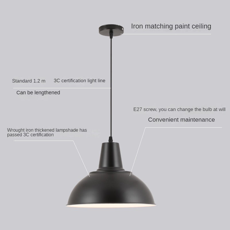 HEIKESZ Chandelier Retro Industrial Style Restaurant Lamps Single Head Zhongshan Creative Simple Office Dining Shop Commercial Lampshade