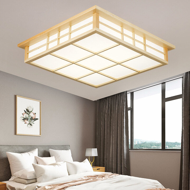 HEIKESZ Japanese Style Ceiling Lamp Solid Wood Nordic LED Light for Bedroom Living Room 3 Color Variable Lighting