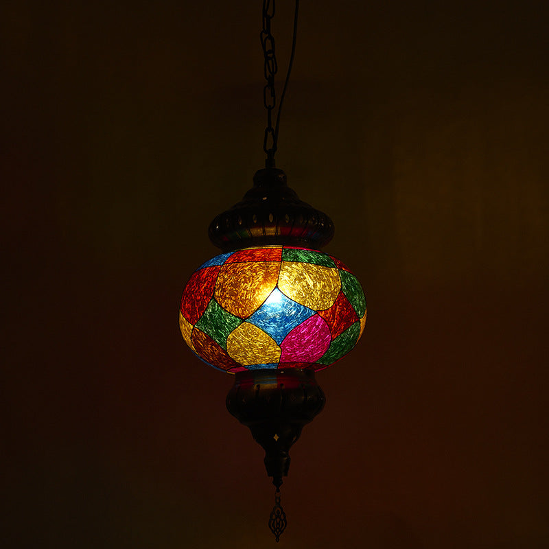 HEIKESZ Bohemian single head chandelier wrought iron atmosphere enamel color chandelier hotel restaurantChandelier, restaurant light, living room light