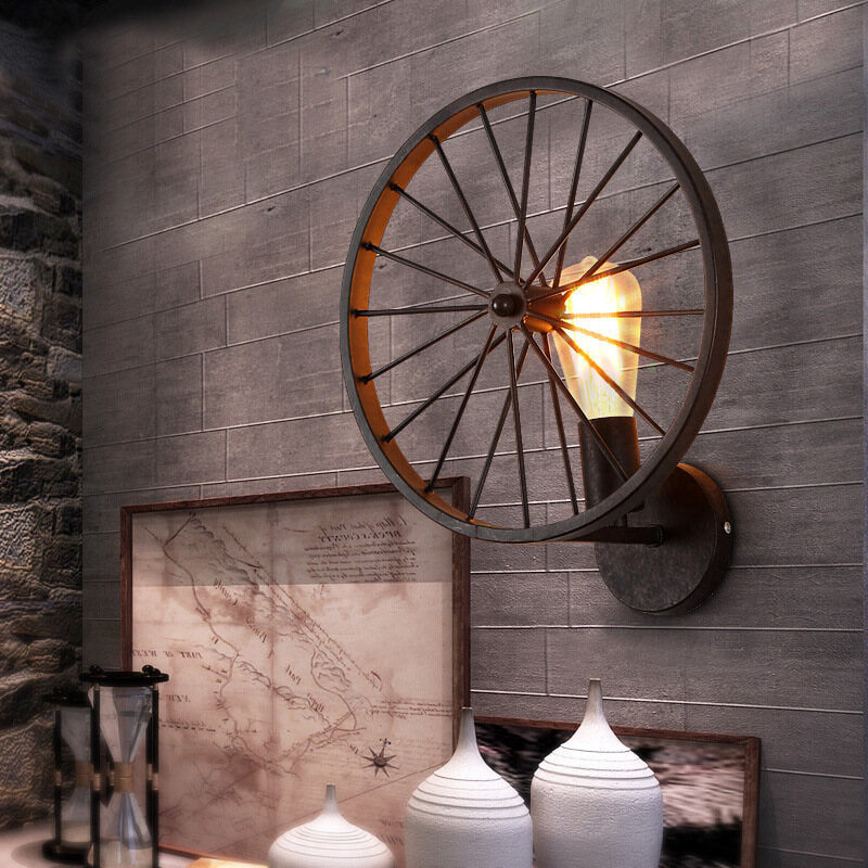 HEIKESZ American Creative Restaurant Wheel Wall Lamp Loft Vintage Industrial Wind Aisle Hotel Internet Bar and Internet Café Wall Lamp American Style Retro Outdoor Indoor Retro Bedroom Lamp American-Style Industrial Wind
