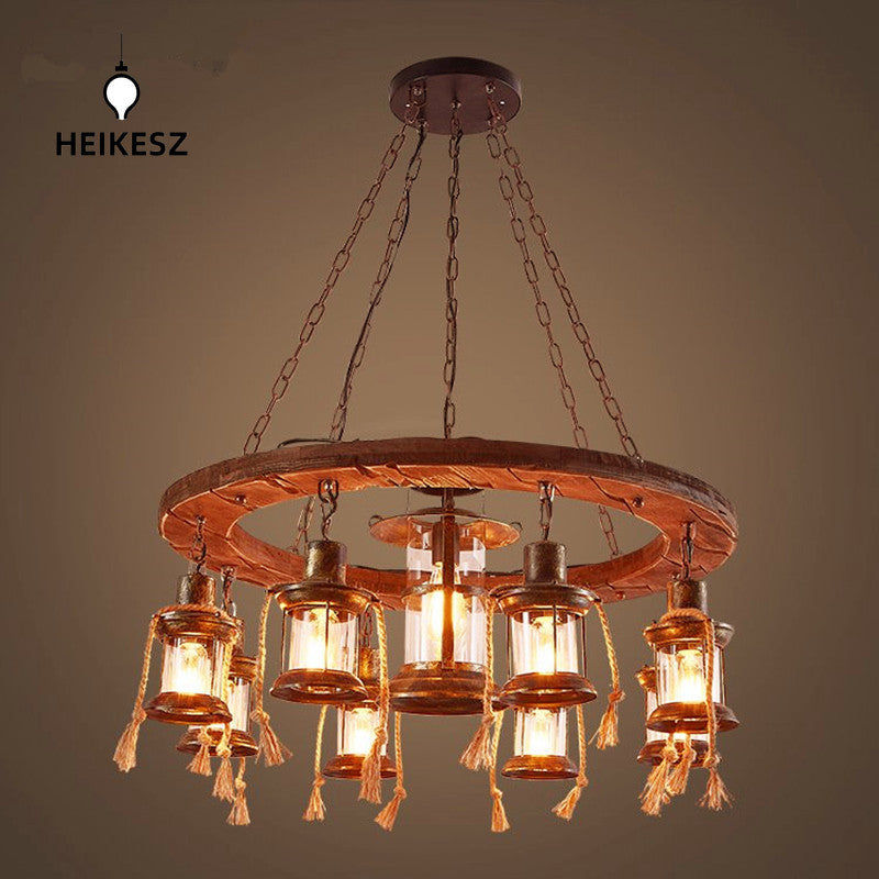HEIKESZ Retro boat wood chandelier restaurant bar light restaurant table light creative industrial style American personalized lighting