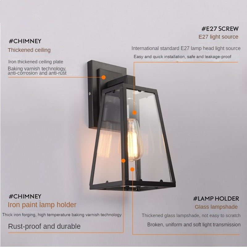 HEIKESZ American Industrial Style Wall Lamp Creative Wrought Iron Glass Box Wall Retro Restaurant Coffee Shop Aisle Corridor Bed Mirror Front Lamp LED Light for Bedroom Night Aesthetic Room Lamp