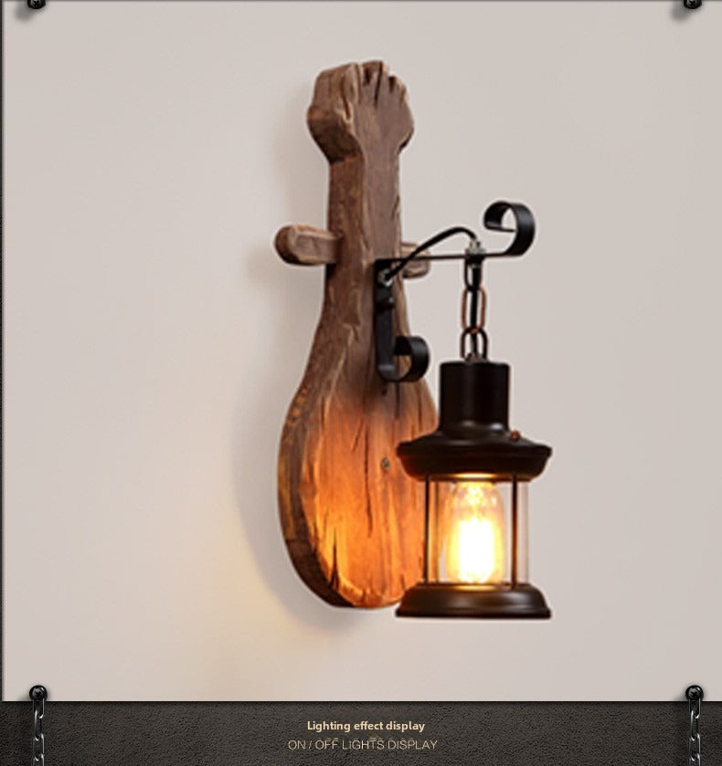HEIKESZ Vintage Industrial Wall Light American Retro Style Wooden Sconce for Bar Cafe Bedroom Corridor Unique Ship Wood Design
