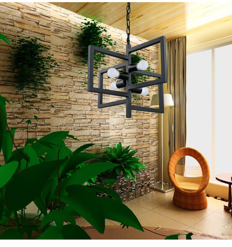 HEIKESZ Korean LOFT Industrial Style Square Tube Chandelier Personalized Dining Room Iron Droplight Creative Living Room Art Chandelier american style retro outdoor indoor retro bedroom lamp american-style Industrial wind