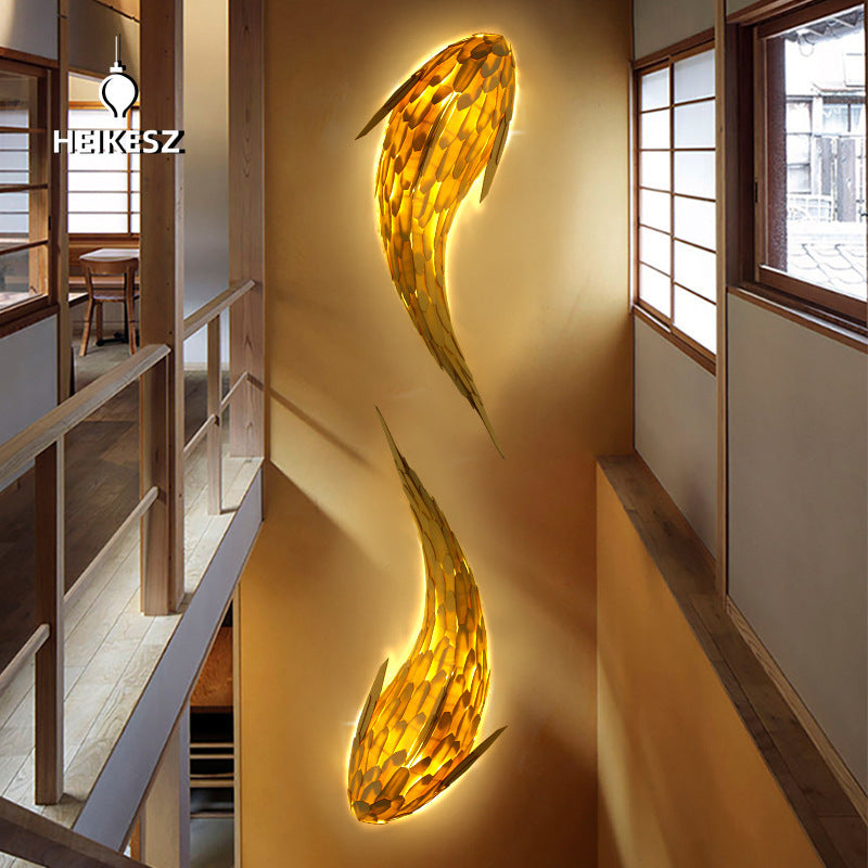 HEIKESZ Fish wall lamp Japanese club decorative carp lamp Chinese dining restaurant wall lamp retro art decorative wall lamp light fixtures for celling lights