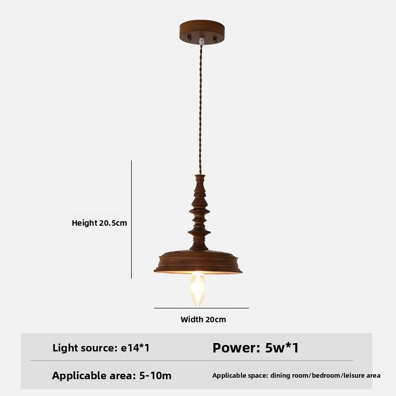 Japanese Retro Wooden Pendant Light Wabi Sabi Style Handmade Solid Wood Ceiling Lamp for Restaurant Bedroom Study Bar