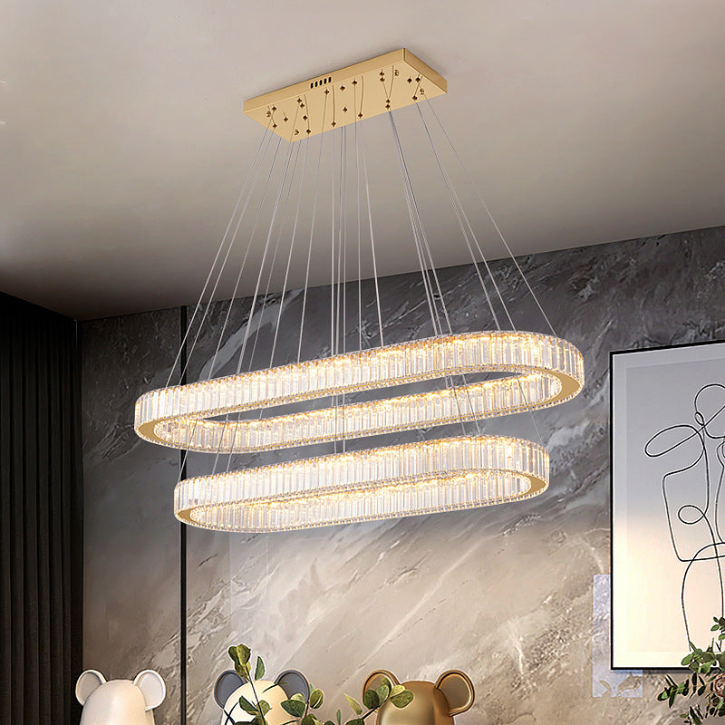 HEIKESZ Modern simple crystal chandelier living room dining room lighting luxury creative led double oval bar table home dining room lamp lighting fixtures for celling lighting