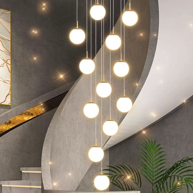 HEIKESZ Nordic modern simple revolving staircase long chandelier duplex building apartment high villa living room building middle floor chandelier lamp light fixtures for celling light