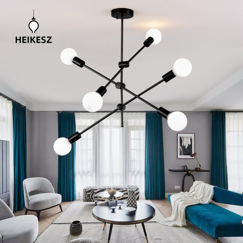 HEIKESZ Nordic Style Living Room Lamp Amazon Cross-Border American Golden Creative Dining Room Bedroom Study Led Wrought Iron Rod-Type Chandelier LED Light for Bedroom Night Aesthetic Room Lamp