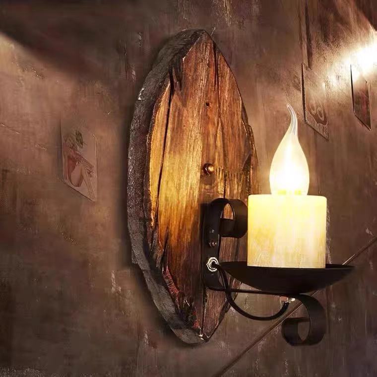 HEIKESZ Vintage Industrial Wall Light American Retro Style Wooden Sconce for Bar Cafe Bedroom Corridor Unique Ship Wood Design