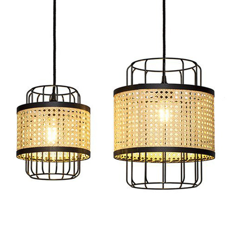 HEIKESZ Southeast Asian Rattan Ceiling Light Handwoven Lantern Modern Minimalist Creative Iron Art Chandelier for Dining Room Japanese Style Lighting