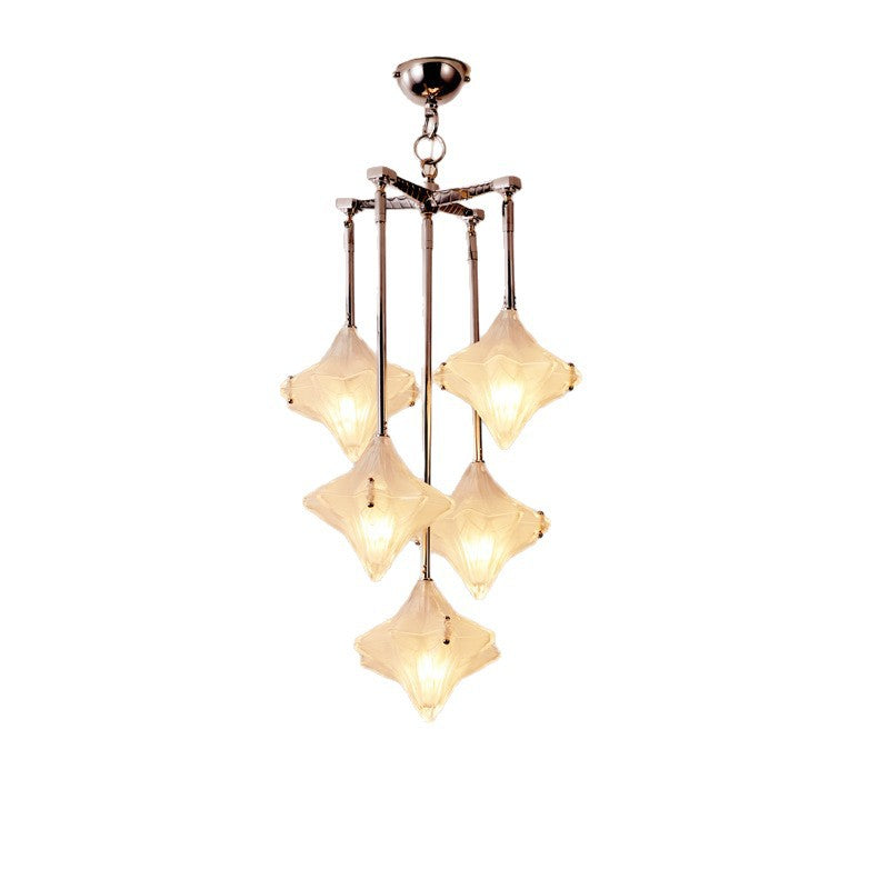 HEIKESZ Vintage Glass Ceiling Light Retro Brass Chandelier Designer Star Pendant for Living Room Dining Island Staircase
