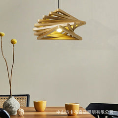 HEIKESZ Nordic Creative Solid Wood Pendant Light American Country Style Unique Restaurant Cafe Bedroom Wood Art Single Head Phantom Ceiling Lamp